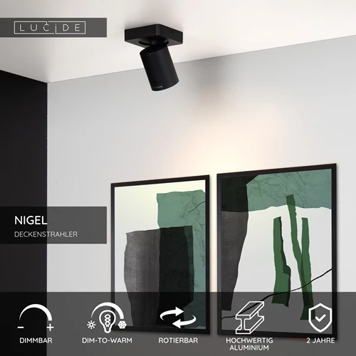 Lucide NIGEL - Deckenstrahler - LED Dim to warm - GU10 - 1x5W 2200K/3000K - Schwarz - USP